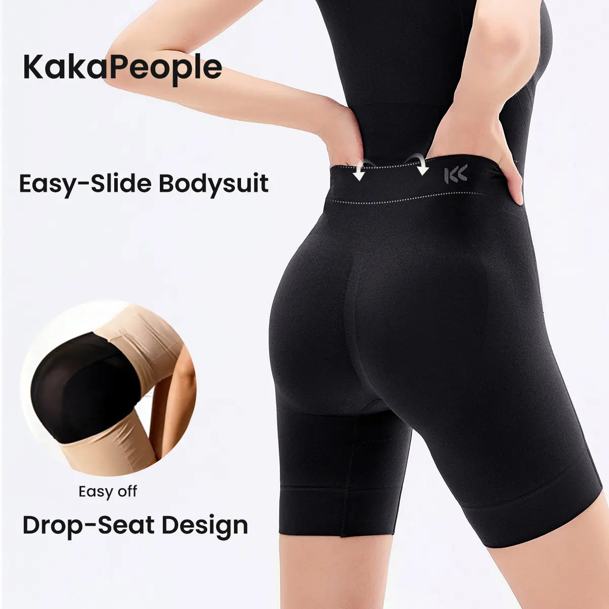 (Kakapeople Easy-Slide Bodysuit) Tummy Control Butt Lifter Faja Bodysuit, Back Support Scrunch Back Open Design, Postpartum Recovery Full Body Shaper with Cotton Gusset, Colombian Fajas Everyday Wear for Women